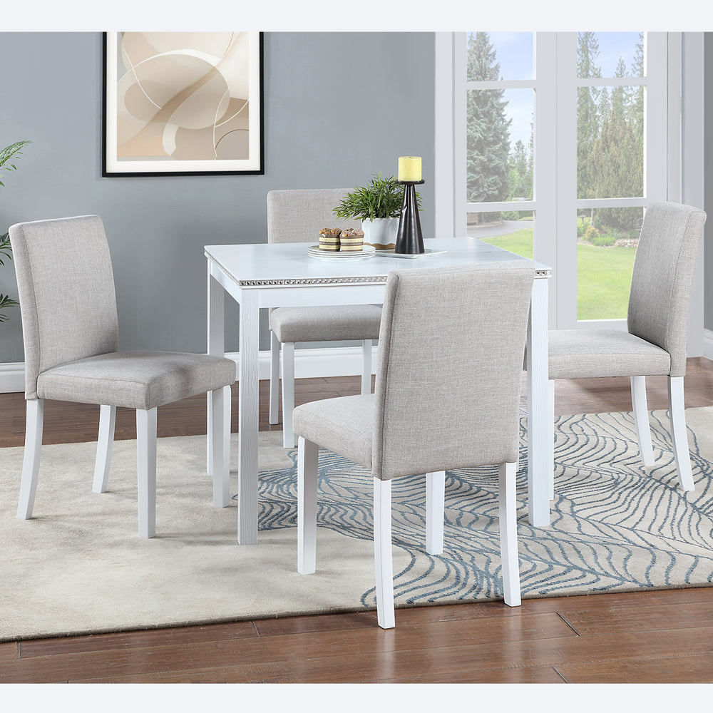 Chic White Wooden Dining Set with Plush Chairs