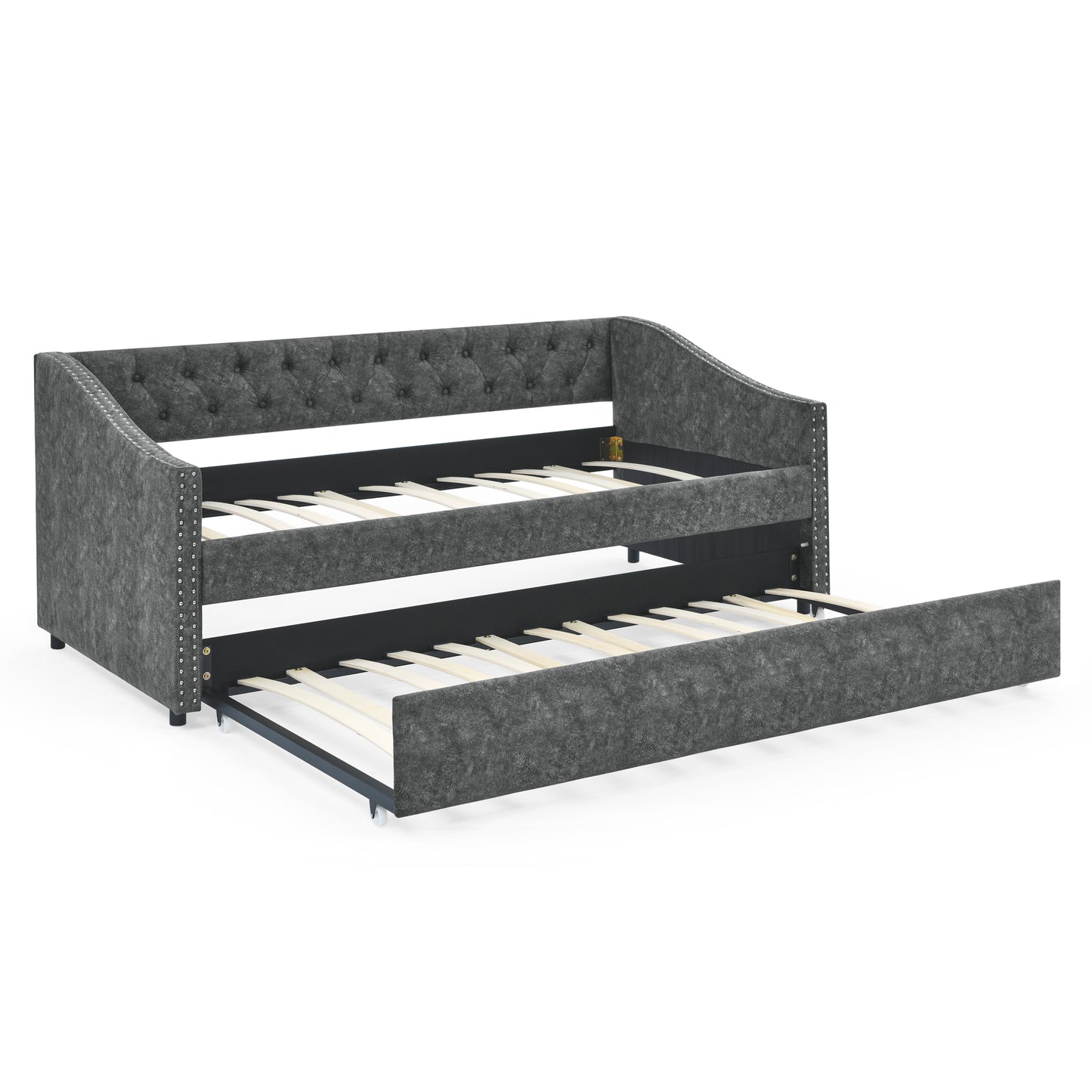 Chic Grey Daybed with Trundle & Stylish Tufted Design