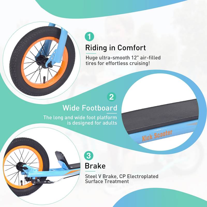 Smooth Ride Kids' Scooter with Adjustable Handlebar and Inflatable Wheels