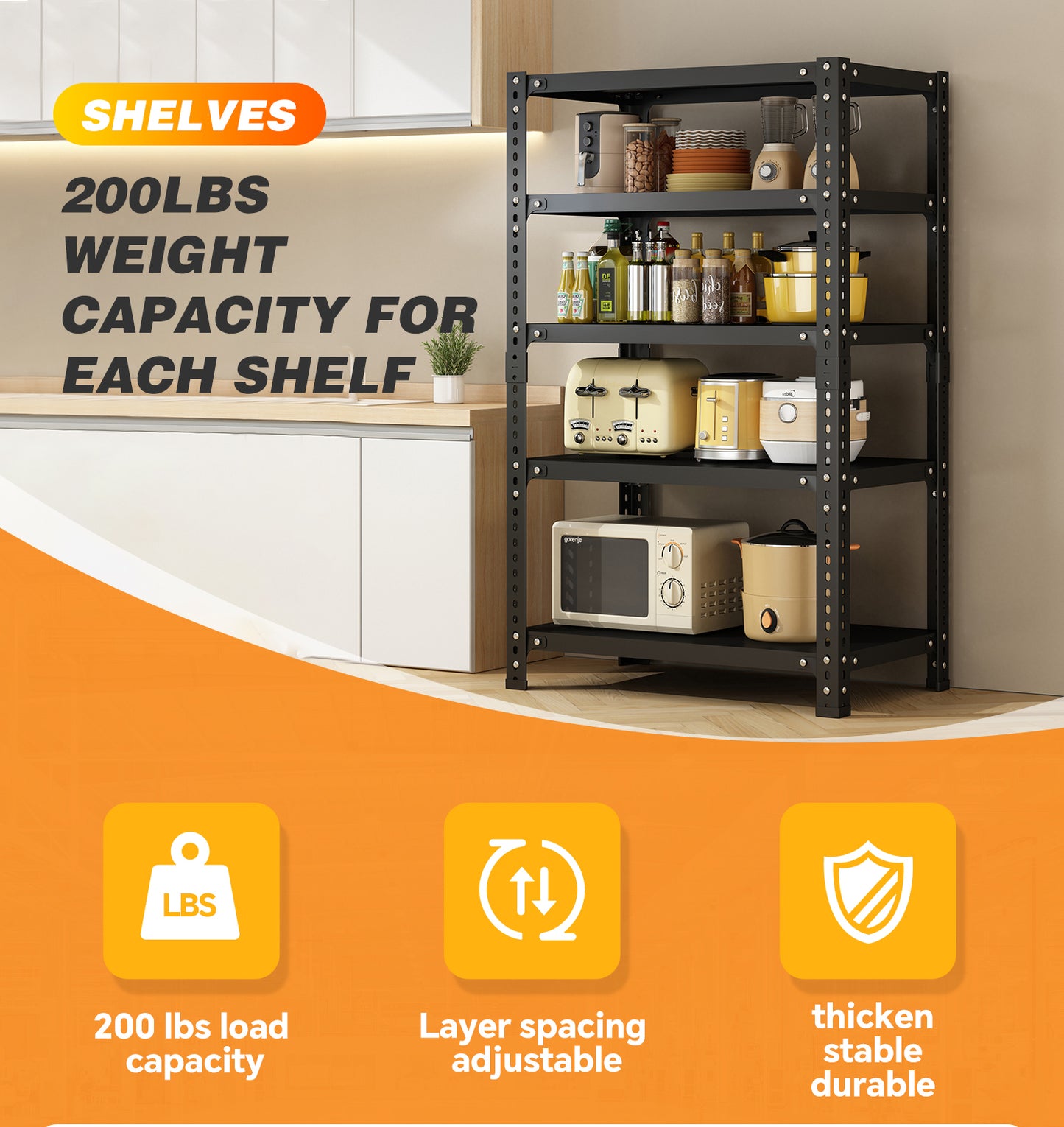 Versatile Black Storage Rack - Five-Tier Display & Organization Solution