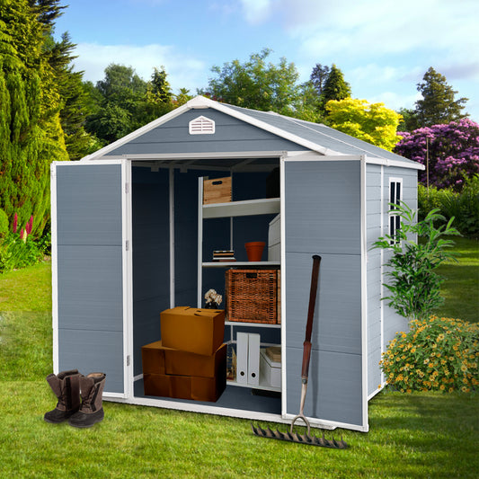 Cozy Grey Outdoor Storage Shed – Perfect for Patio Gear!