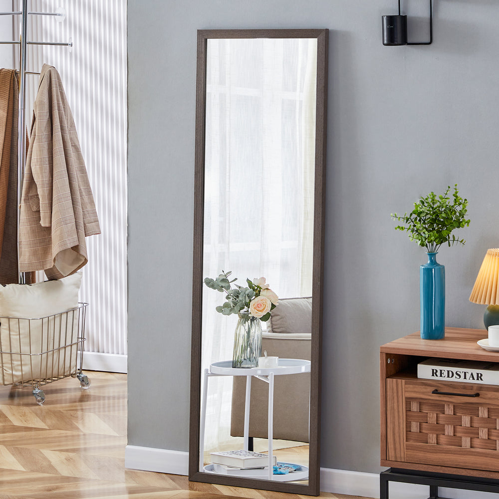 Elegant Gray Wood Framed Full-Length Mirror