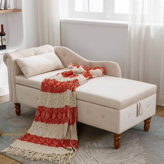 Cozy Velvet Chaise with Storage and Pillow