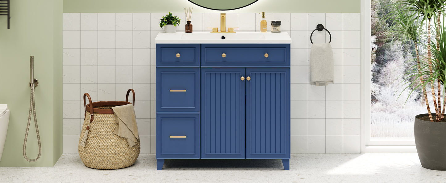 Navy Elegance Bathroom Vanity with Soft-Close Doors and Resin Sink