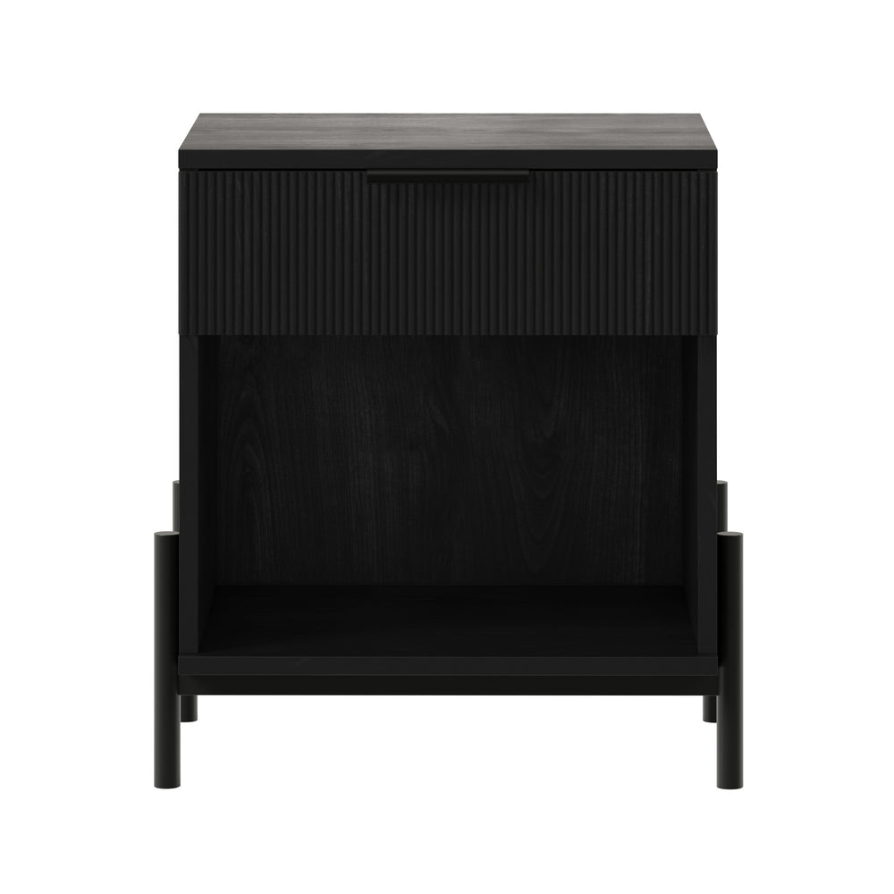 Chic Black Fluted Nightstand with Open Cubby