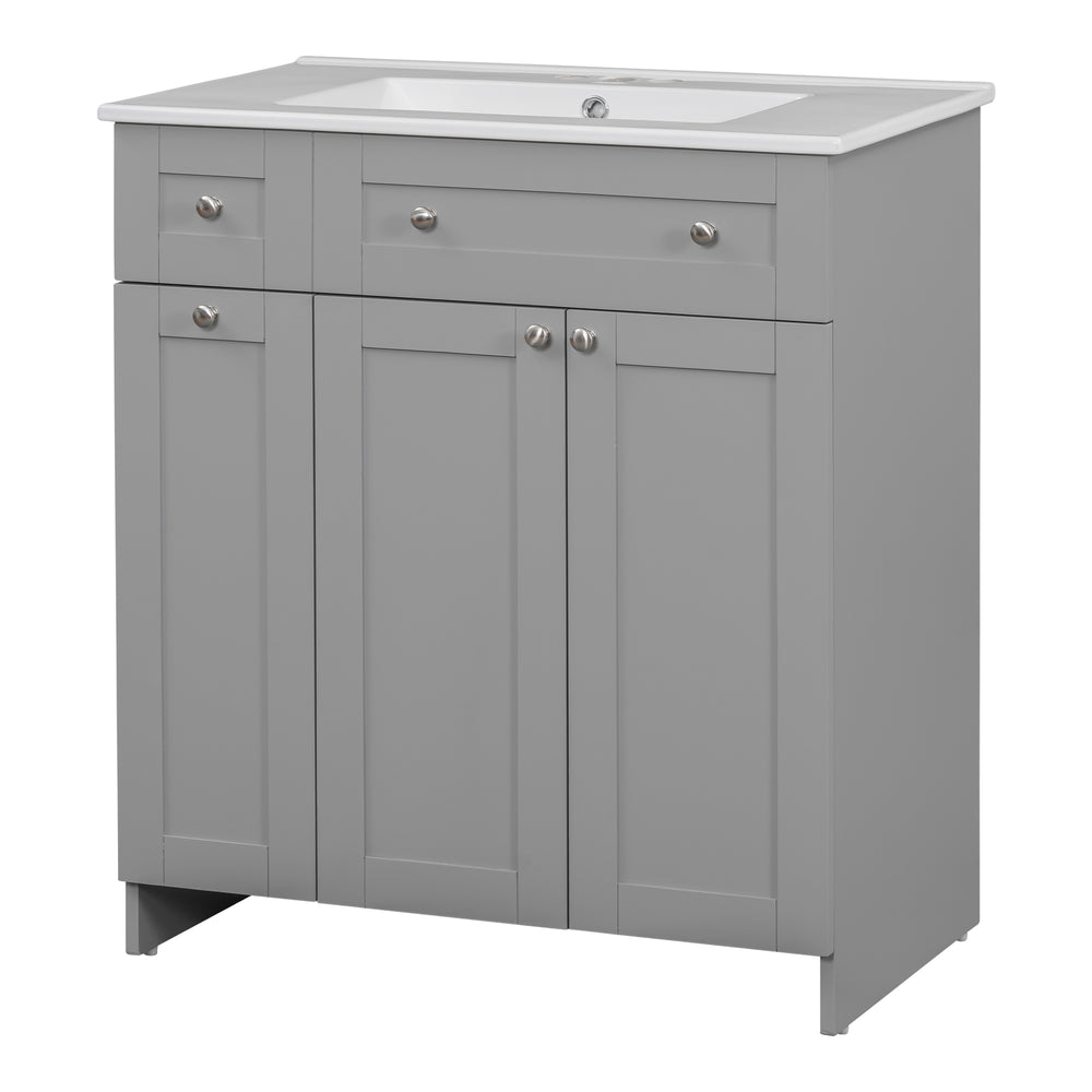 Sleek Grey Bathroom Vanity with Spacious Storage & Elegant Sink