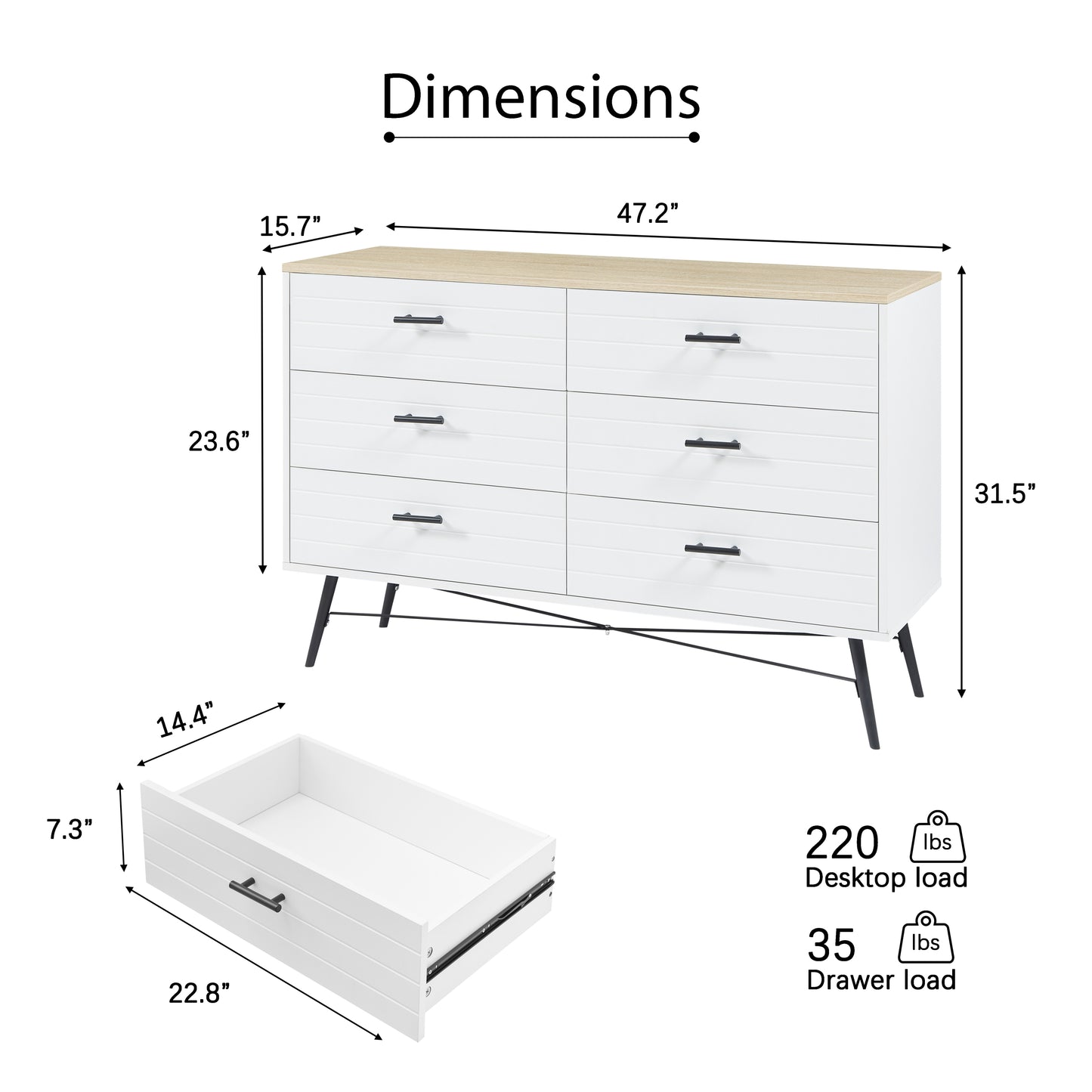 Chic White & Oak 6-Drawer Dresser