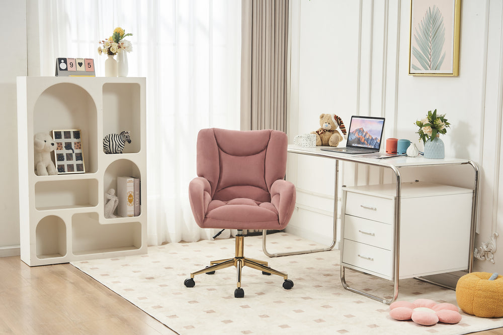 Chic Pink Velvet Swivel Chair with Gold Base