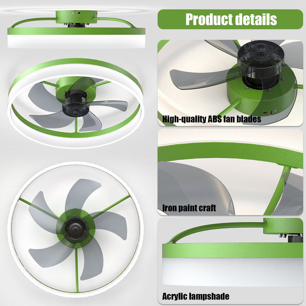 Sleek Green Dimmable LED Ceiling Fan with Light