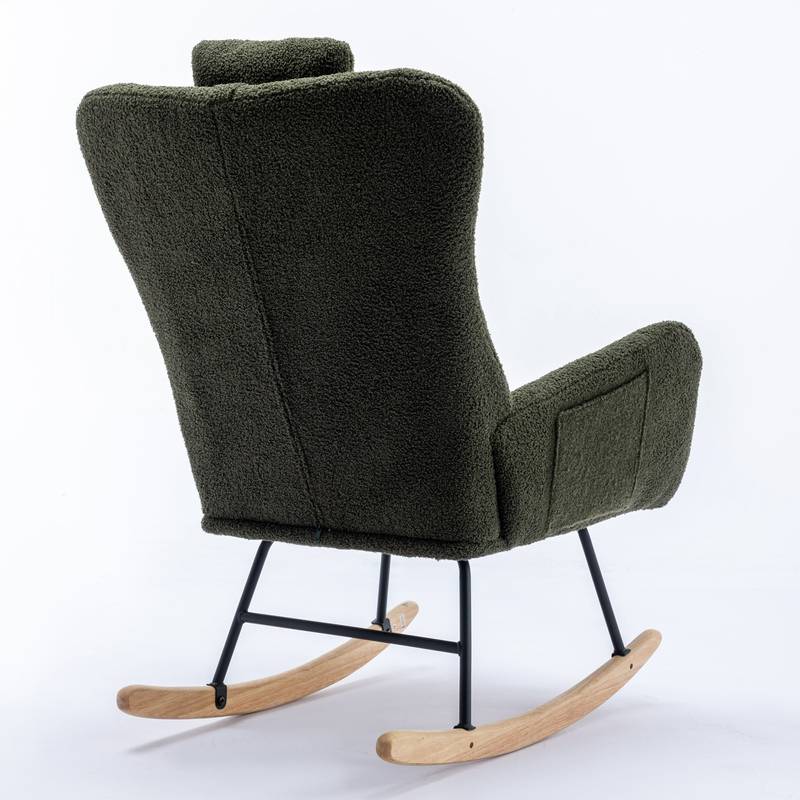 Cozy Rocking Chair with Pocket - Soft Teddy Fabric Glider in Dark Green