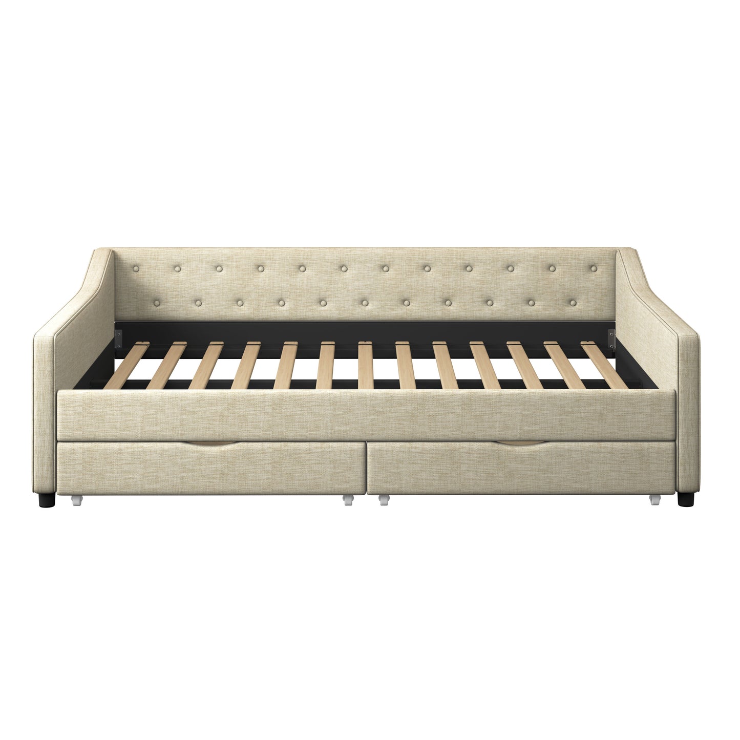 Cozy Upholstered Daybed with Storage Drawers - Beige Elegance