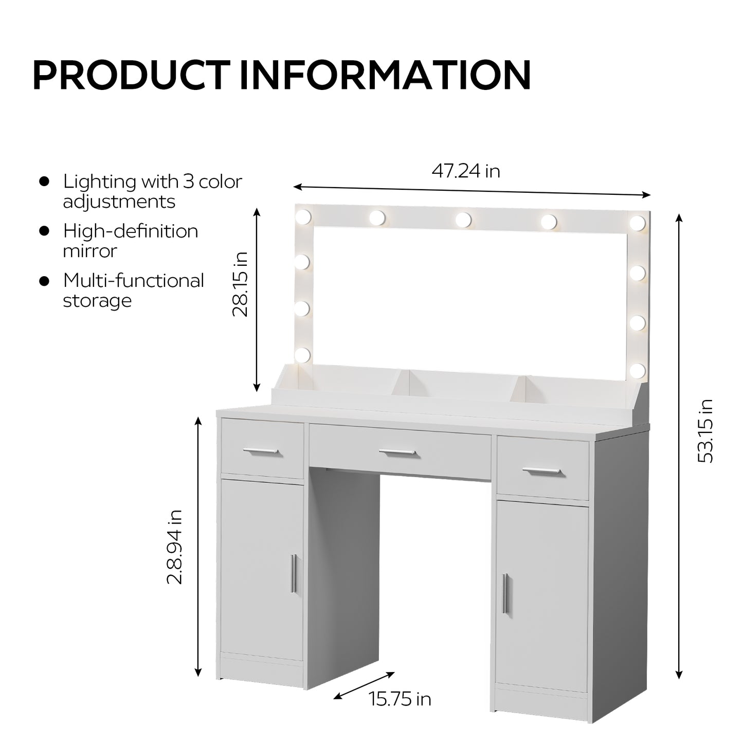 Glam Haven Makeup Vanity with Adjustable Mirror & Brightness