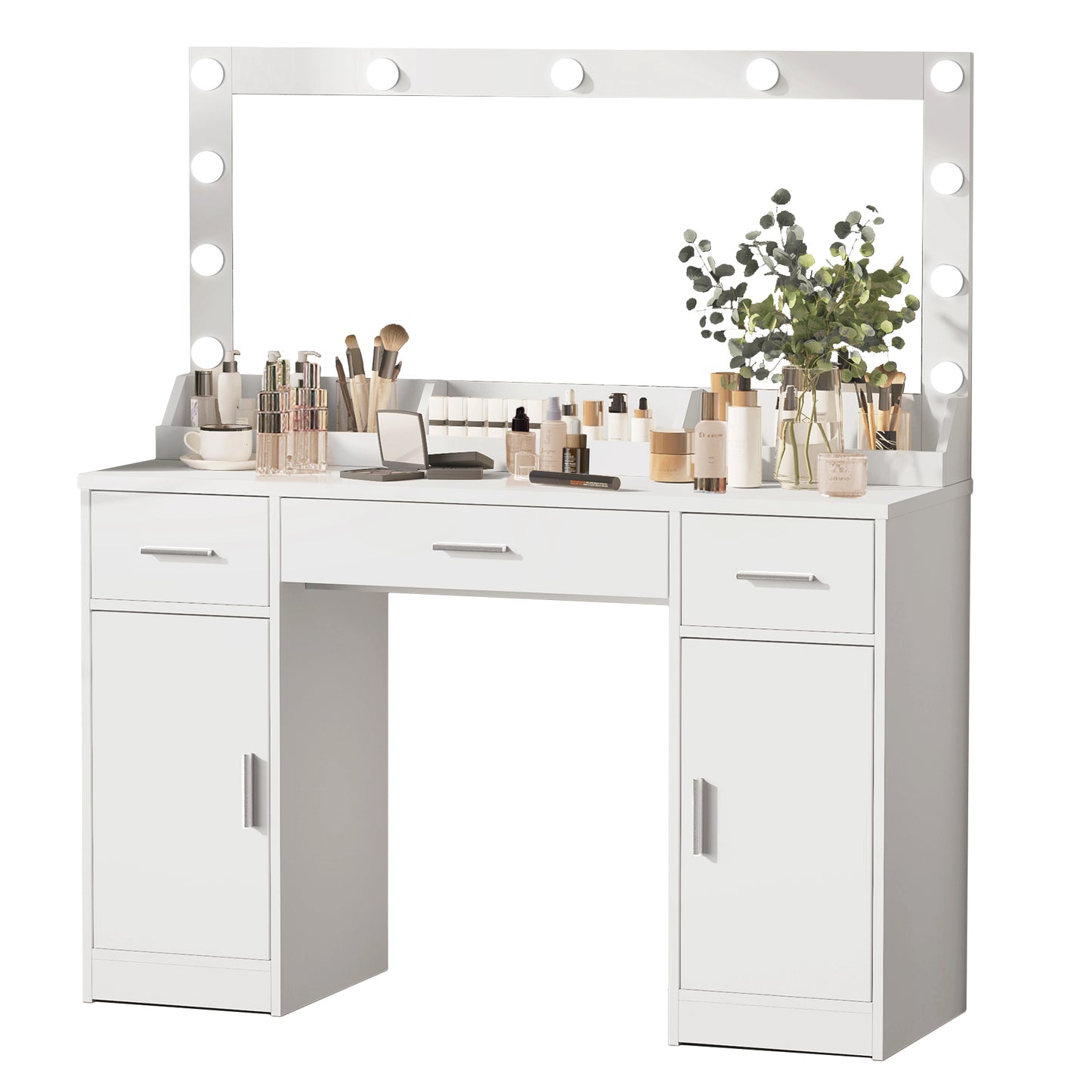 Glam Haven Makeup Vanity with Adjustable Mirror & Brightness