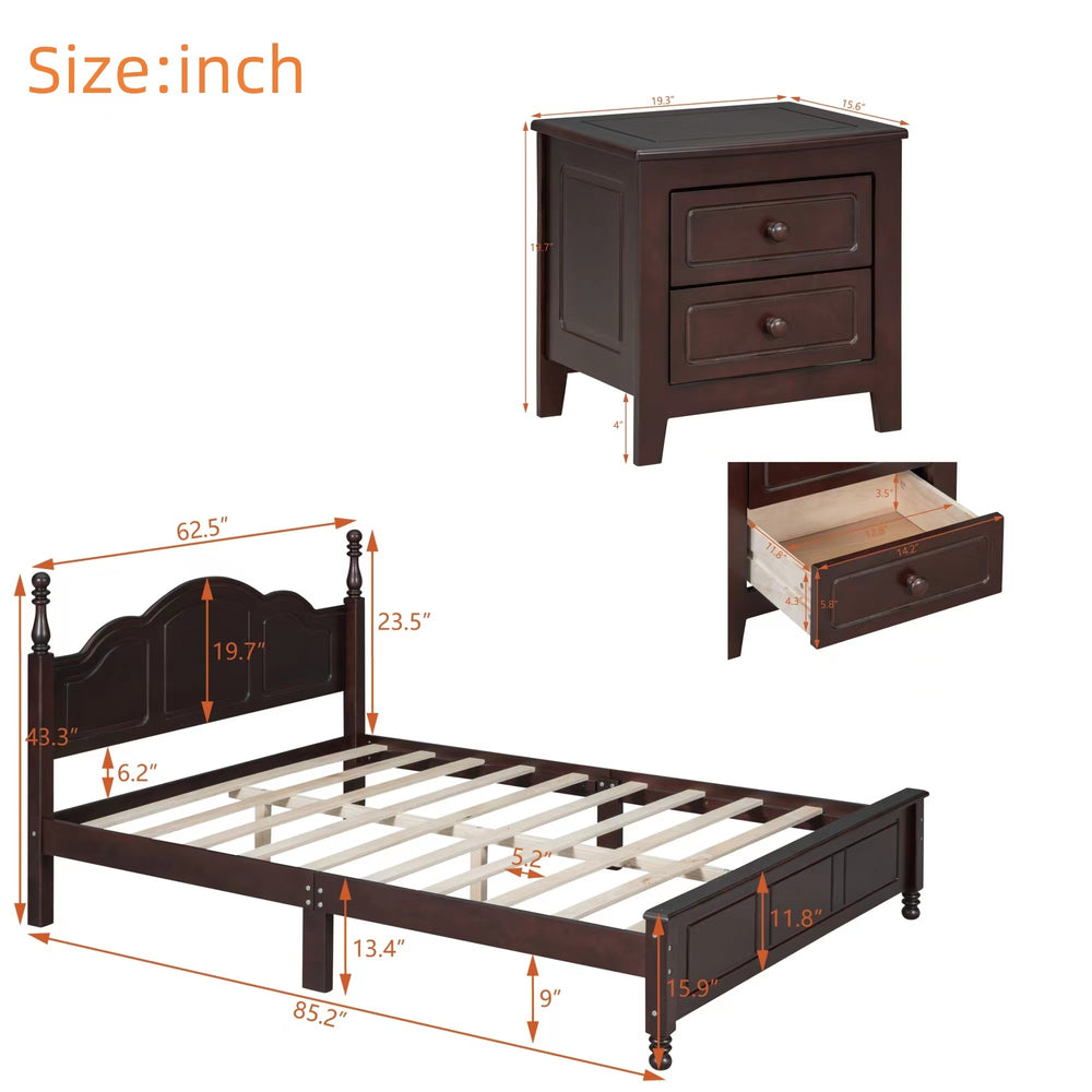 Chic Walnut Bedroom Set with Bed and Nightstands