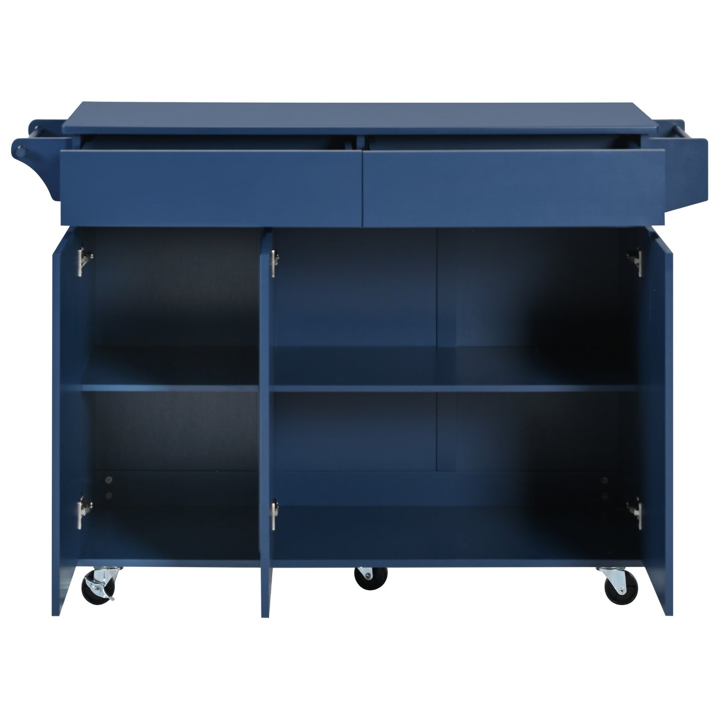 Navy Blue Rolling Kitchen Island with Drop Leaf & Storage