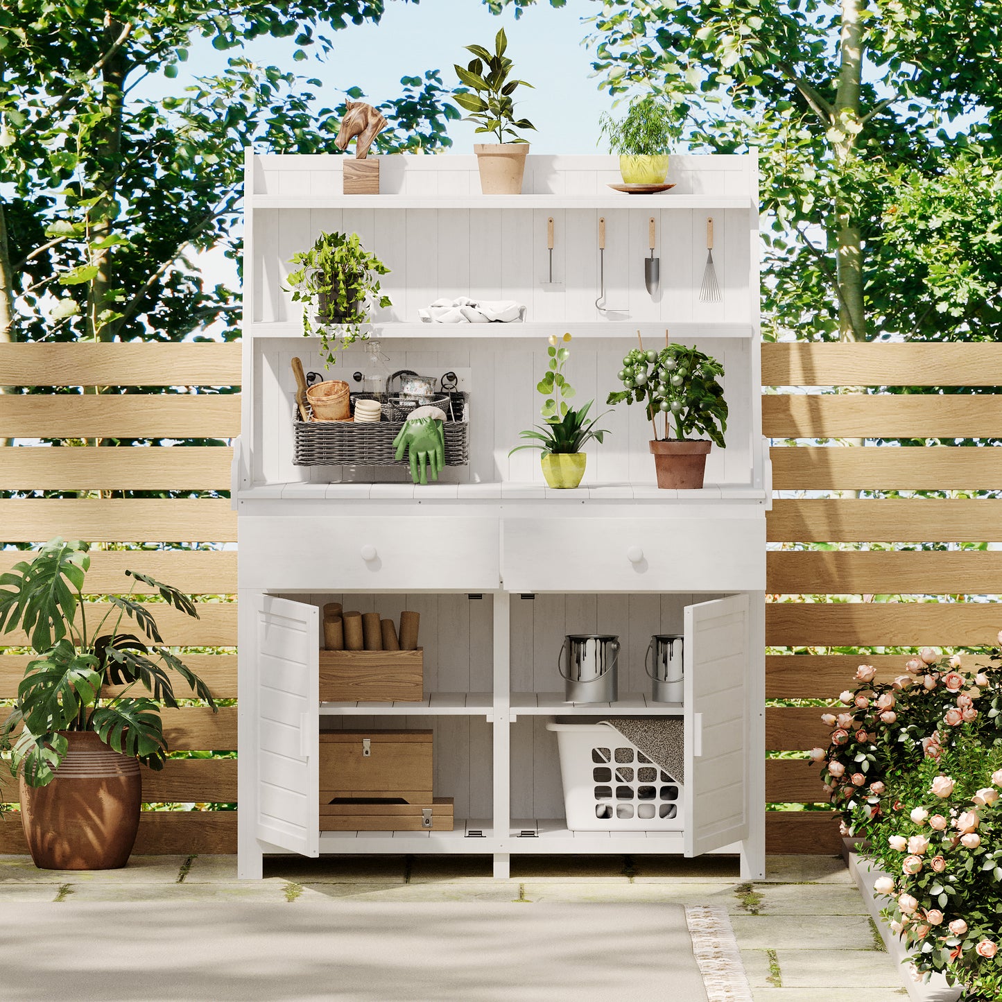 Garden Oasis Potting Bench - Stylish Storage & Workspace!