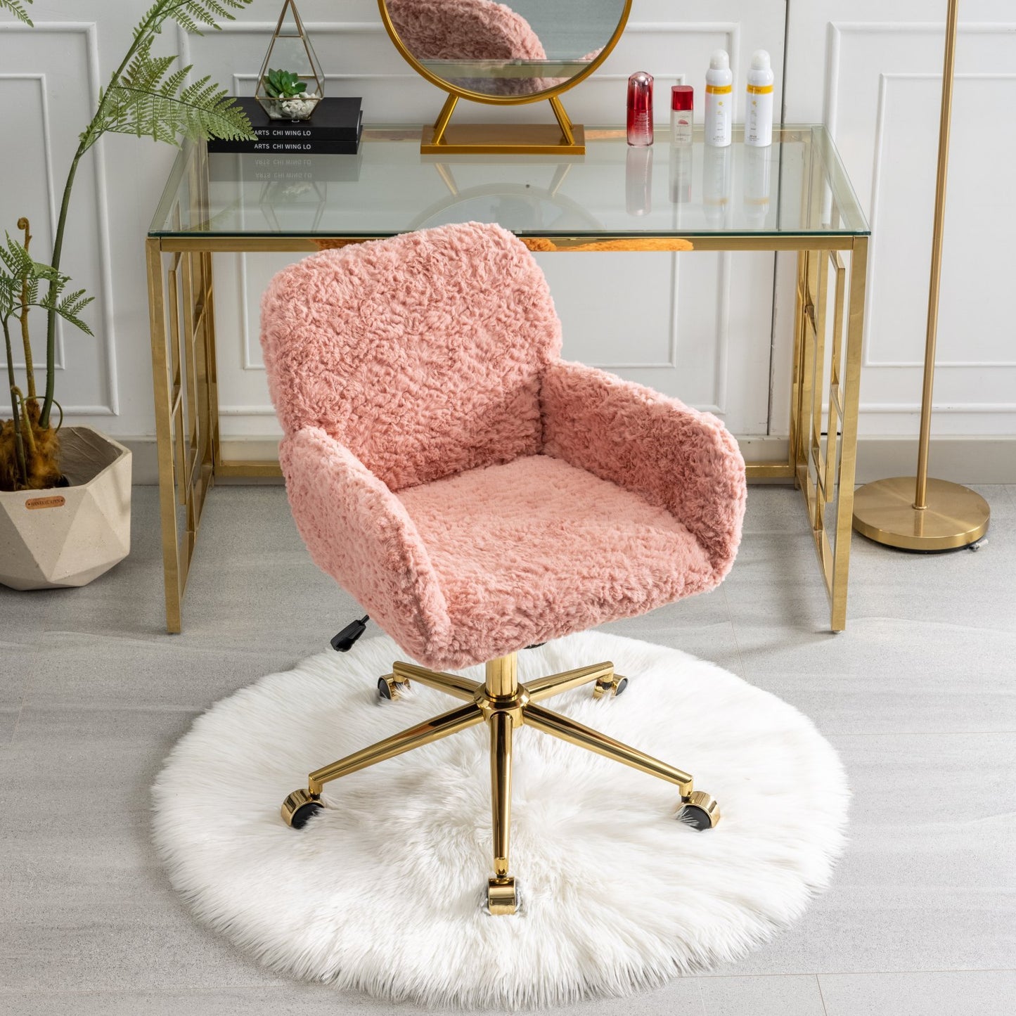 Chic Pink Office Chair with Golden Base