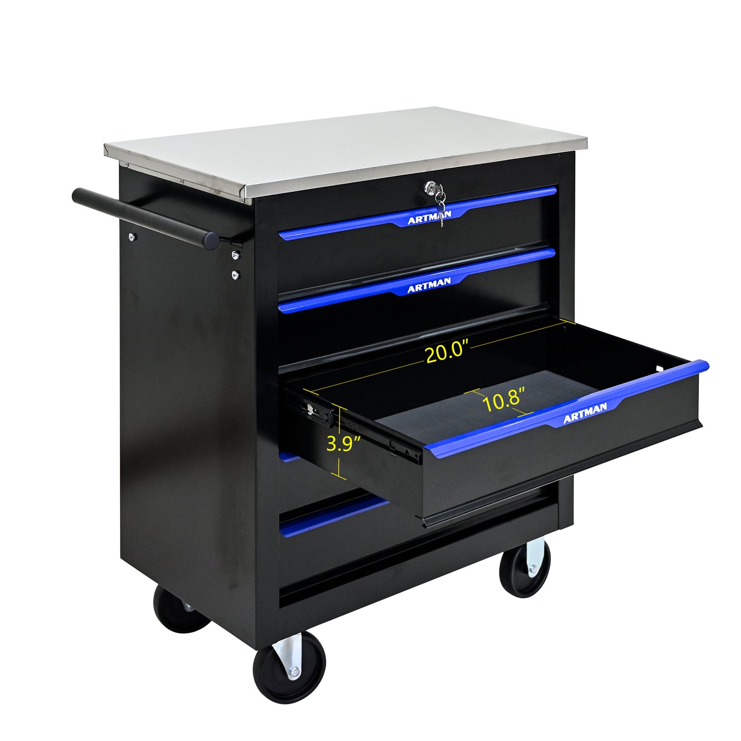 Rolling Tool Cart with 5 Drawers - Black & Blue