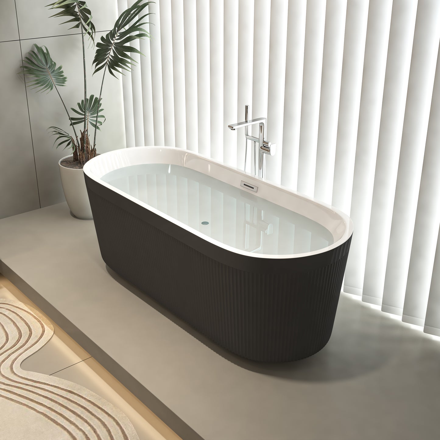 Sleek Pleated Black Freestanding Bathtub