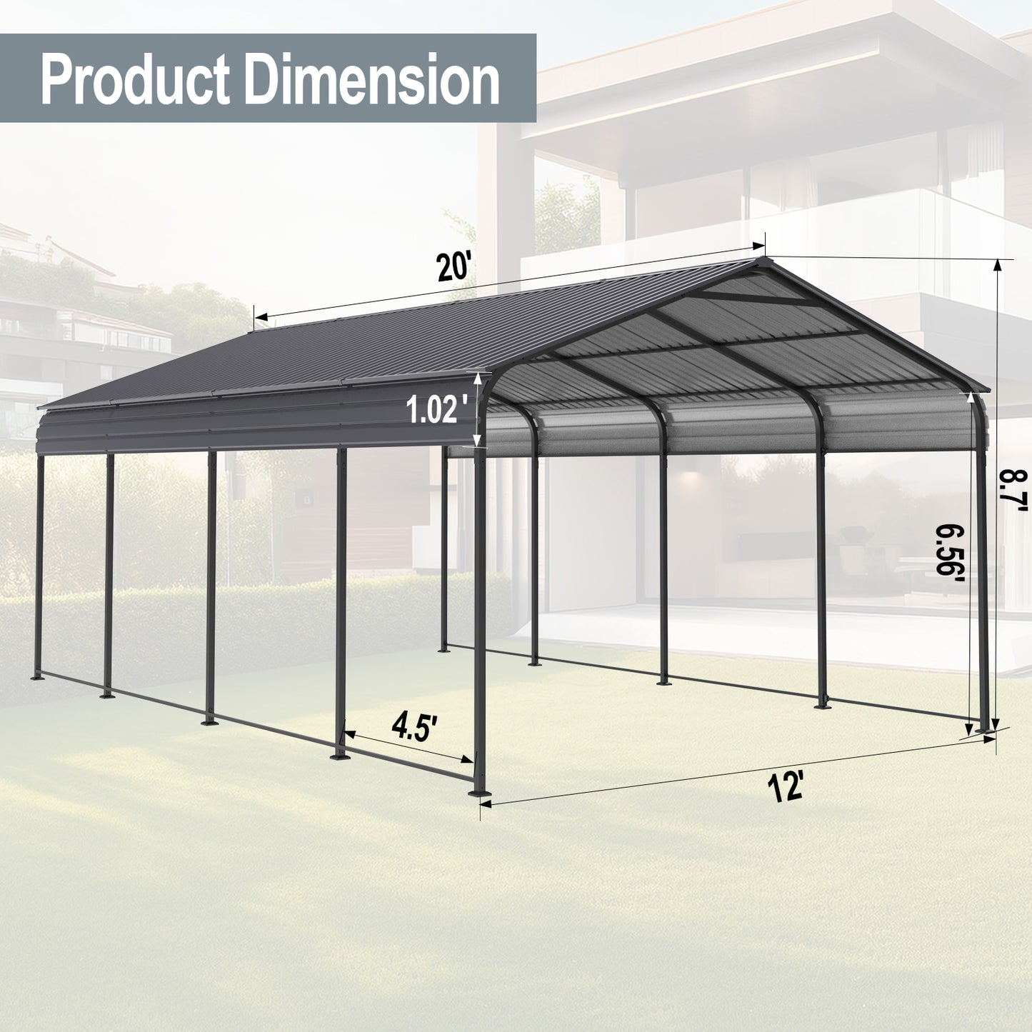 Heavy-Duty Galvanized Metal Carport - Outdoor Storage Canopy for Cars, Boats, and Trucks