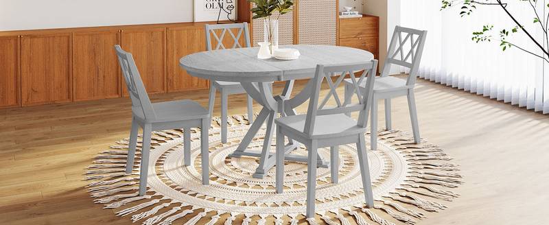 Chic Extendable Round Dining Set with Cross Back Chairs