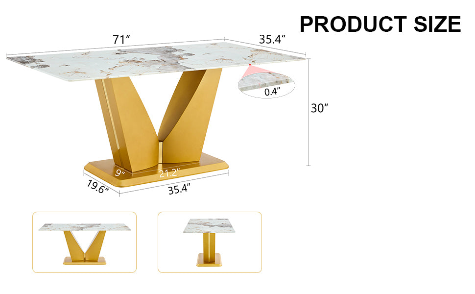 Chic Marble-Style Dining Table with Gold Legs