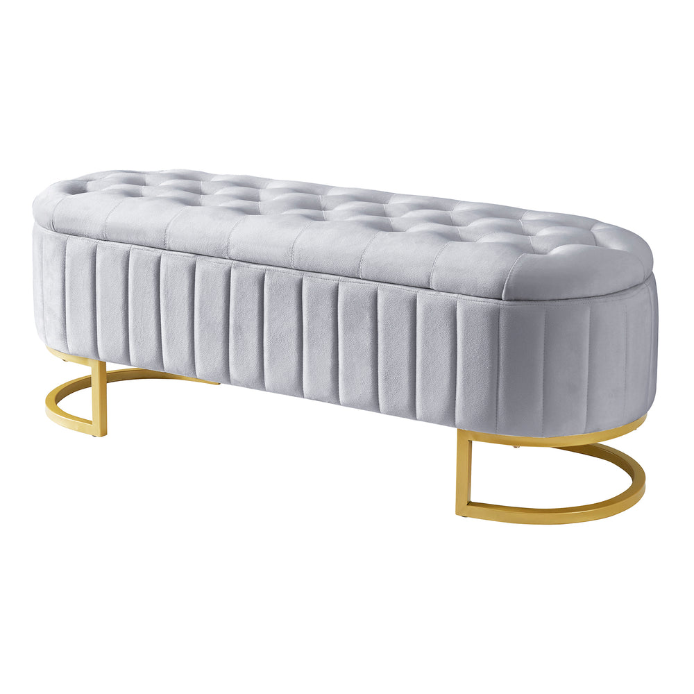 Chic Velvet Storage Ottoman with Metal Legs