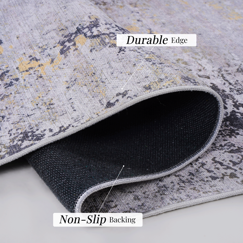 Versatile Washable Area Rug - Kid & Pet Friendly, Non-Slip Comfort - Gray & Gold