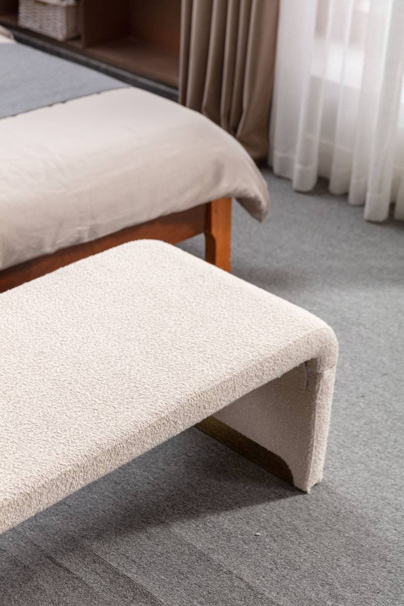 Chic Beige Boucle Ottoman with Gold Legs