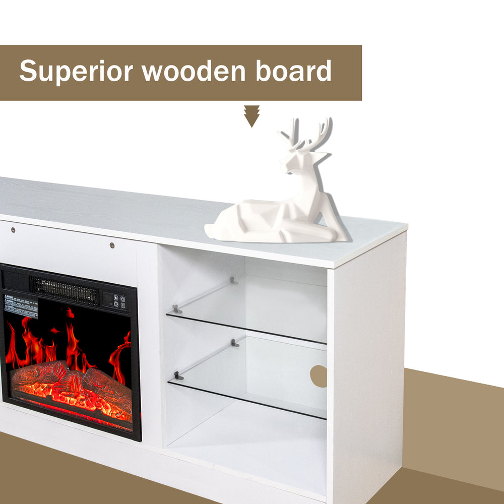 Cozy Fireplace TV Stand – Modern Entertainment Hub with Electric Heater and Storage