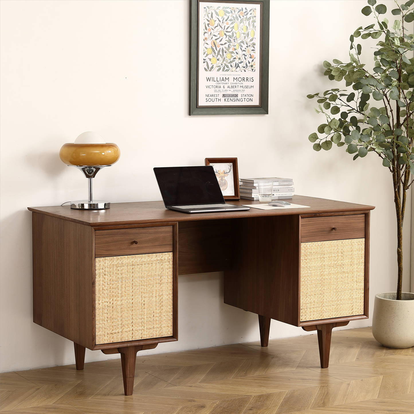 Natural Charm Black Walnut Desk - Spacious Home Office with Storage