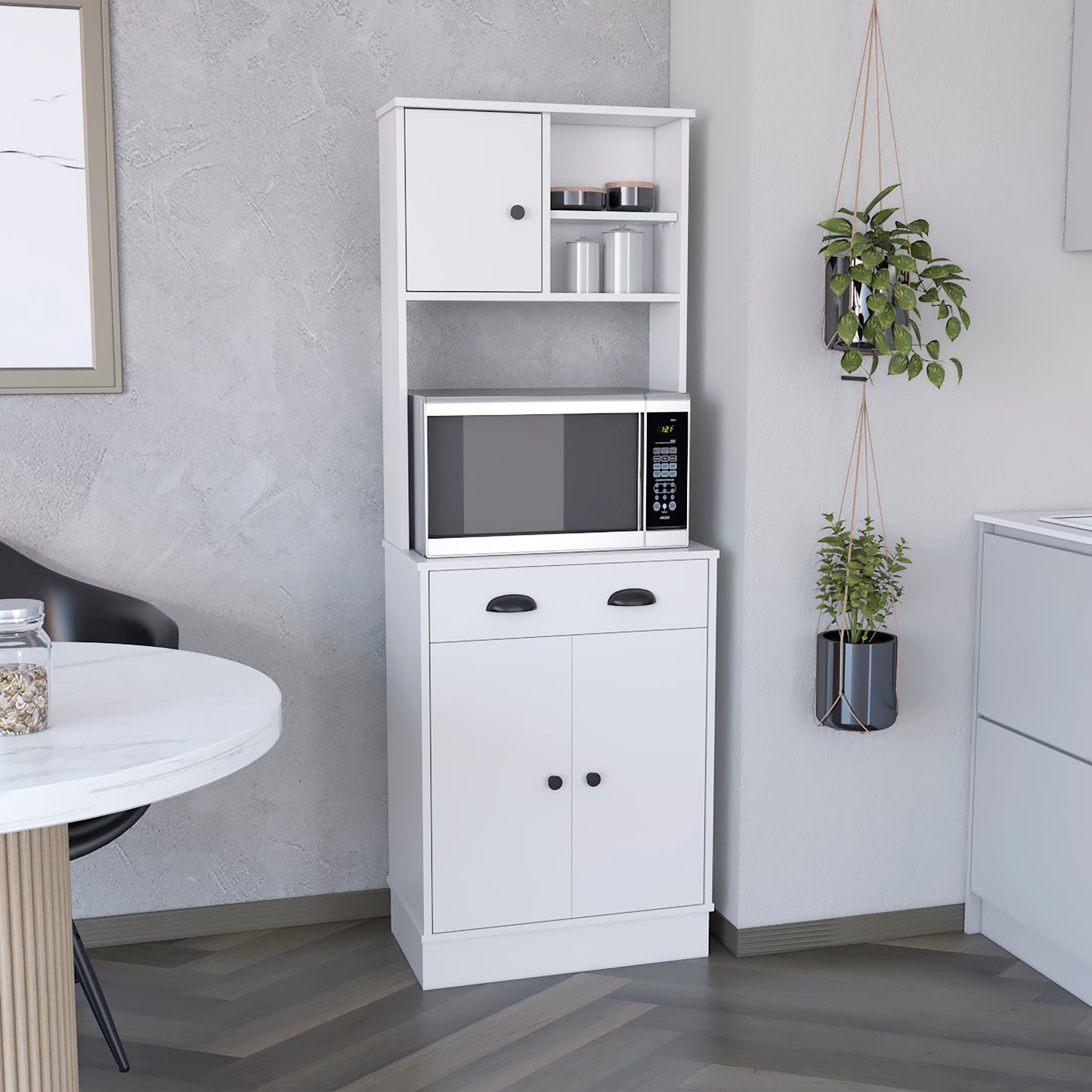 Chic White Pantry Cabinet with Drawer