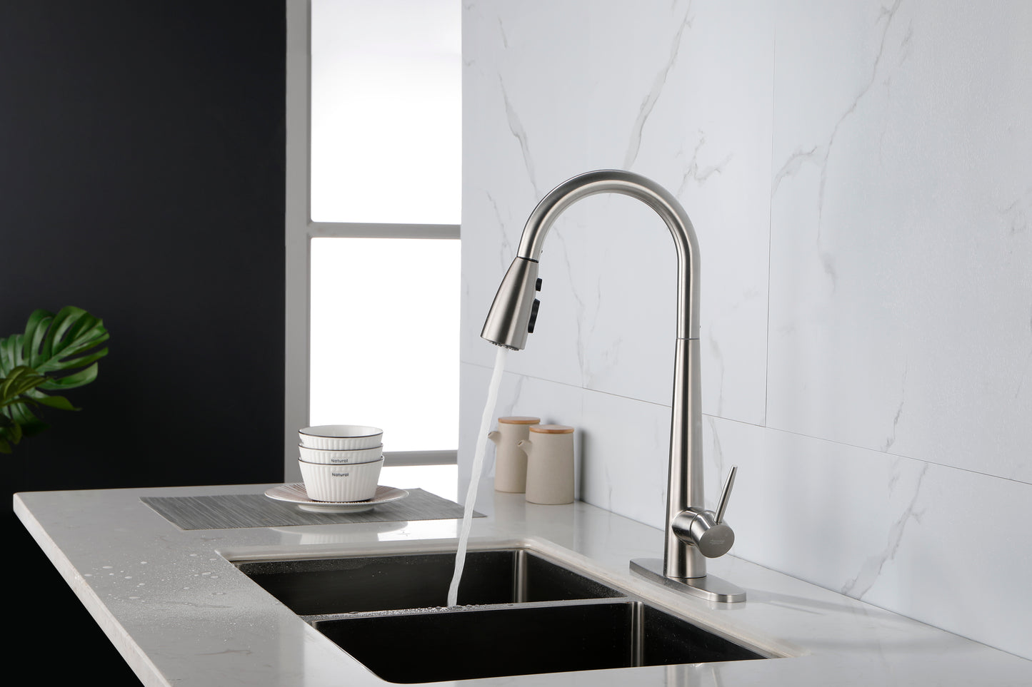 Sleek Brushed Nickel Kitchen Faucet with Pull-Down Sprayer