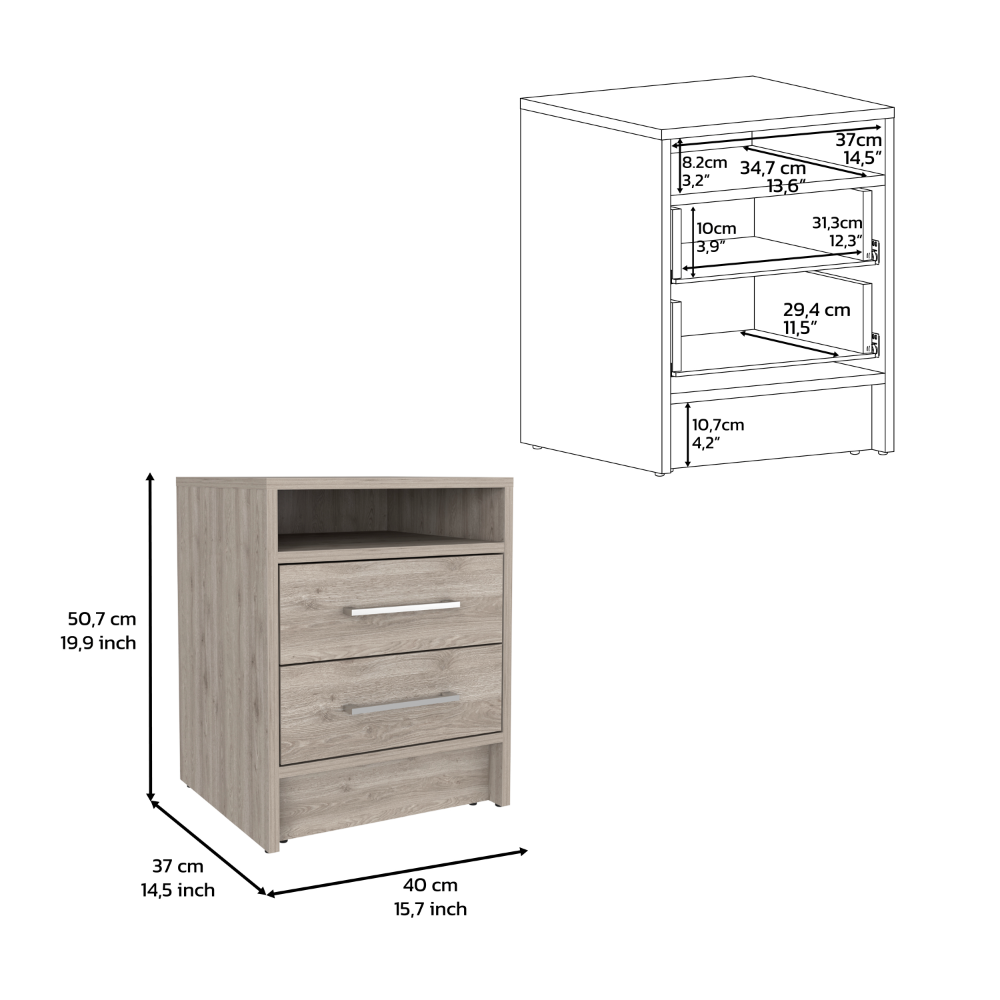 Light Gray Double Drawer Nightstand