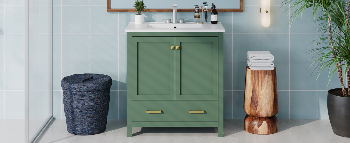 Chic Green Bathroom Vanity with Soft-Close Cabinet and Drawer