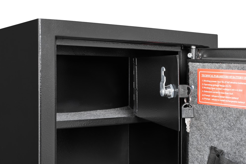 Black Steel Gun Safe with LED Lights & Removable Shelf