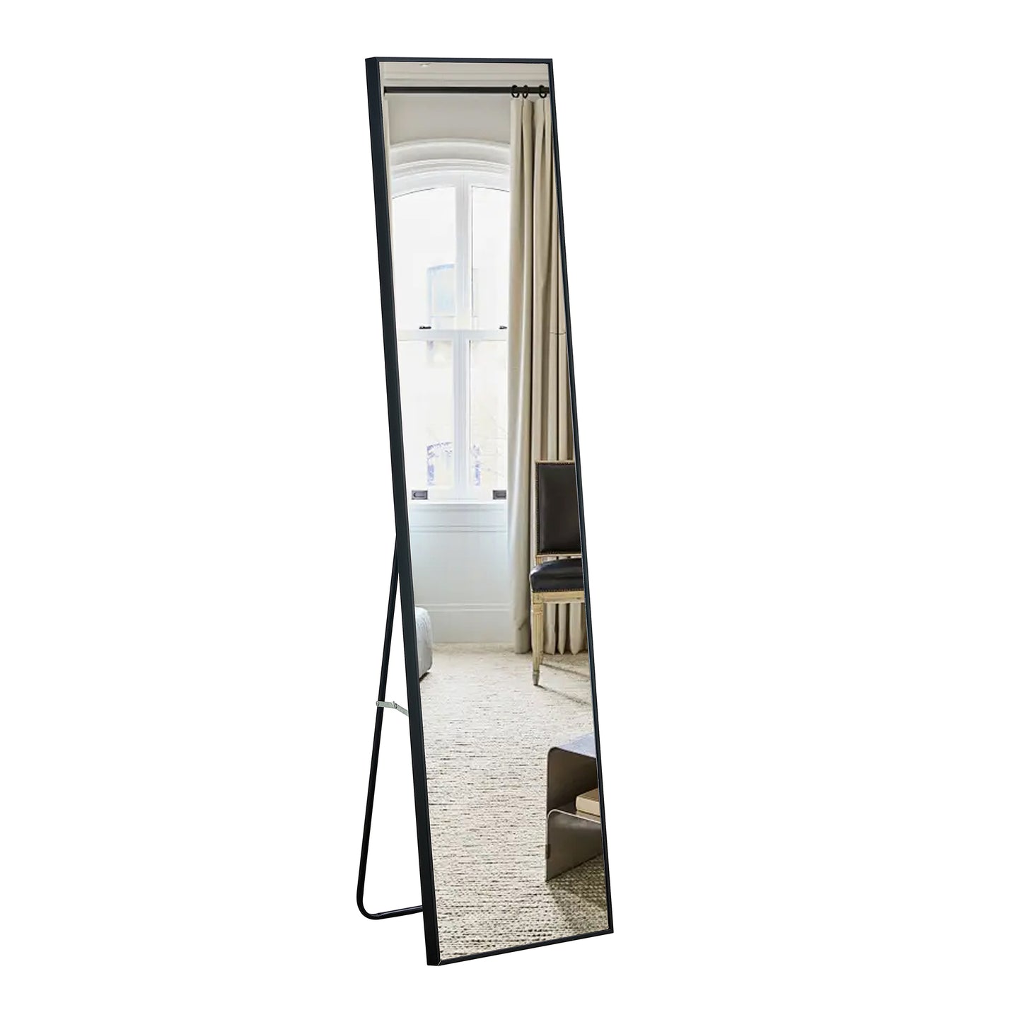 Elegant Full-Length Black Wood Mirror