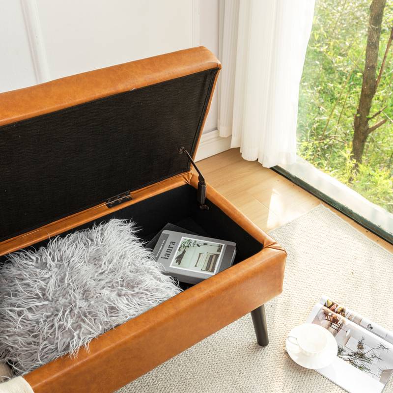 Stylish Leather Storage Bench