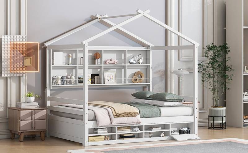 Cozy Haven Bed with Roof & Storage