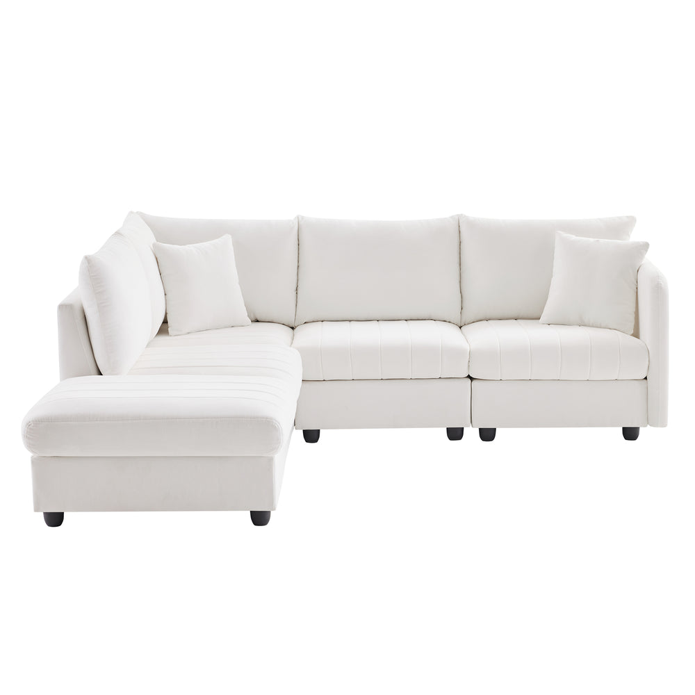 Chic Striped Sectional Sofa with Pillows and Ottoman