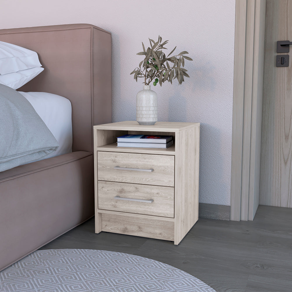 Light Gray Nightstand with Two Drawers