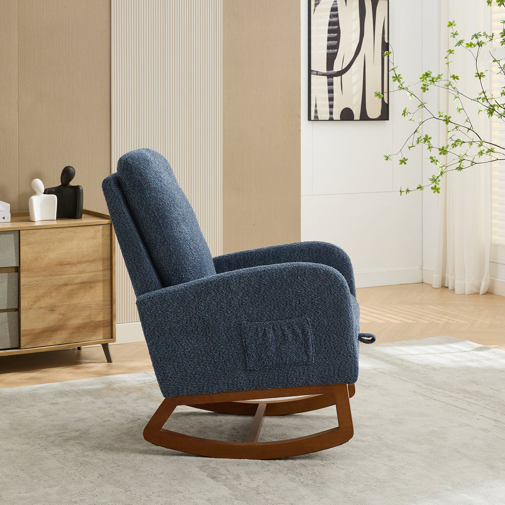 Navy Rocking Glider Chair with Footrest and Side Pocket