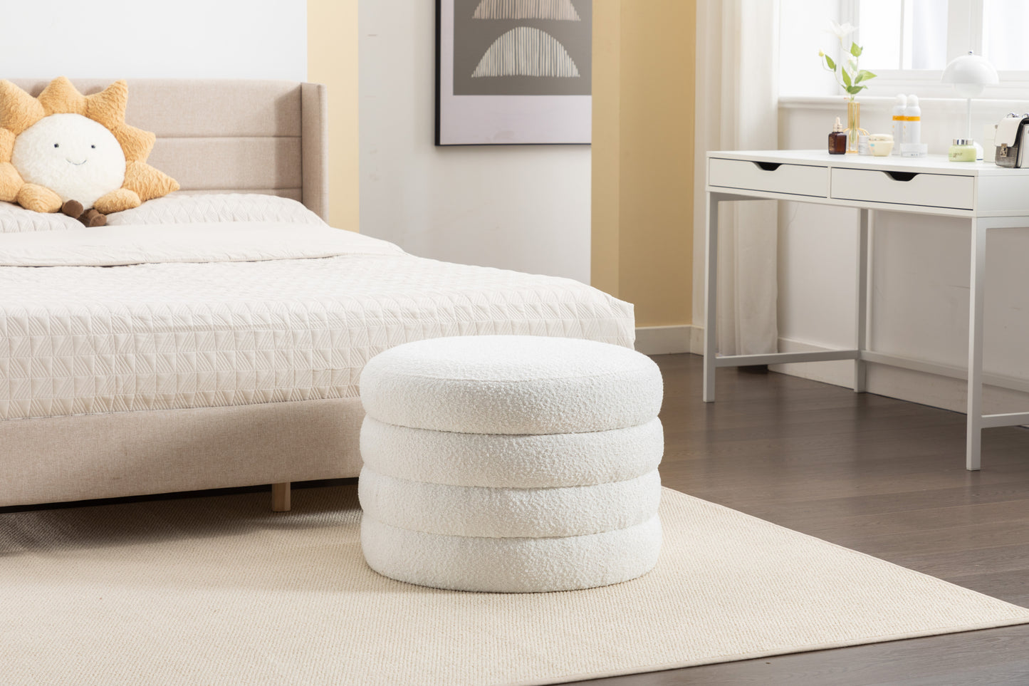 Elegant Ivory Storage Ottoman