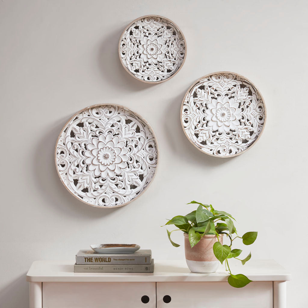 Charming Floral Carved Wood Wall Art Set