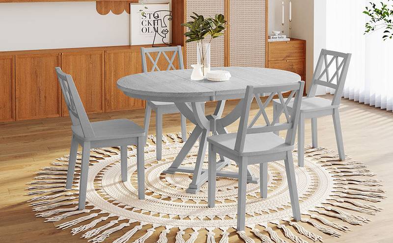 Chic Extendable Round Dining Set with Cross Back Chairs
