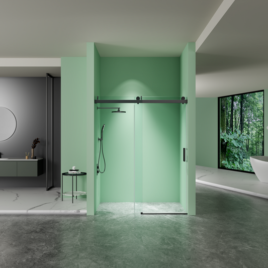 Sleek Matte Black Sliding Shower Door with Soft-Close Tempered Glass