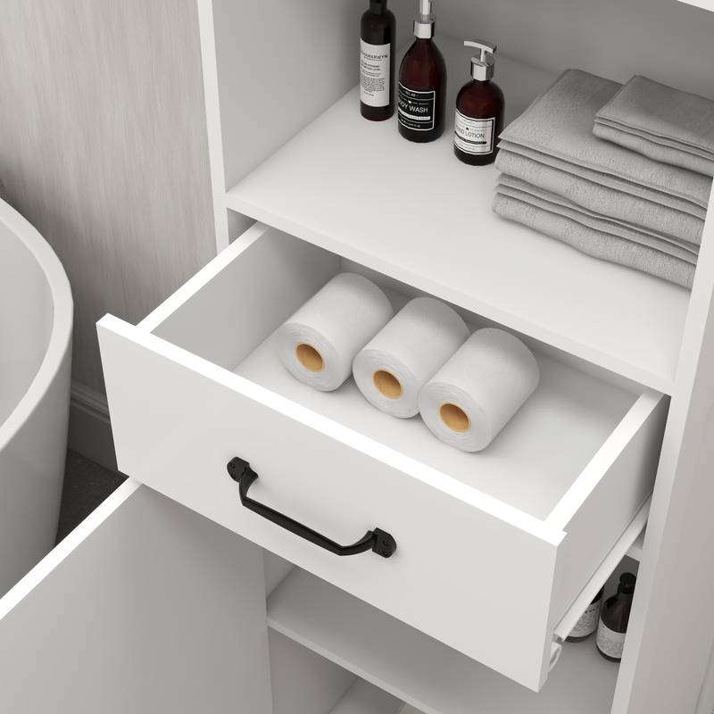 Chic White Floor Cabinet with Drawer and Door