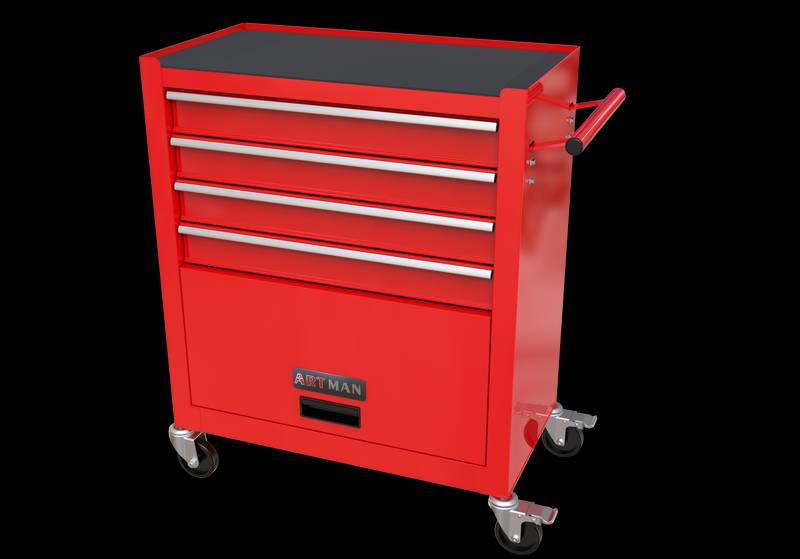 Red Tool Cabinet with Four Drawers and Sets