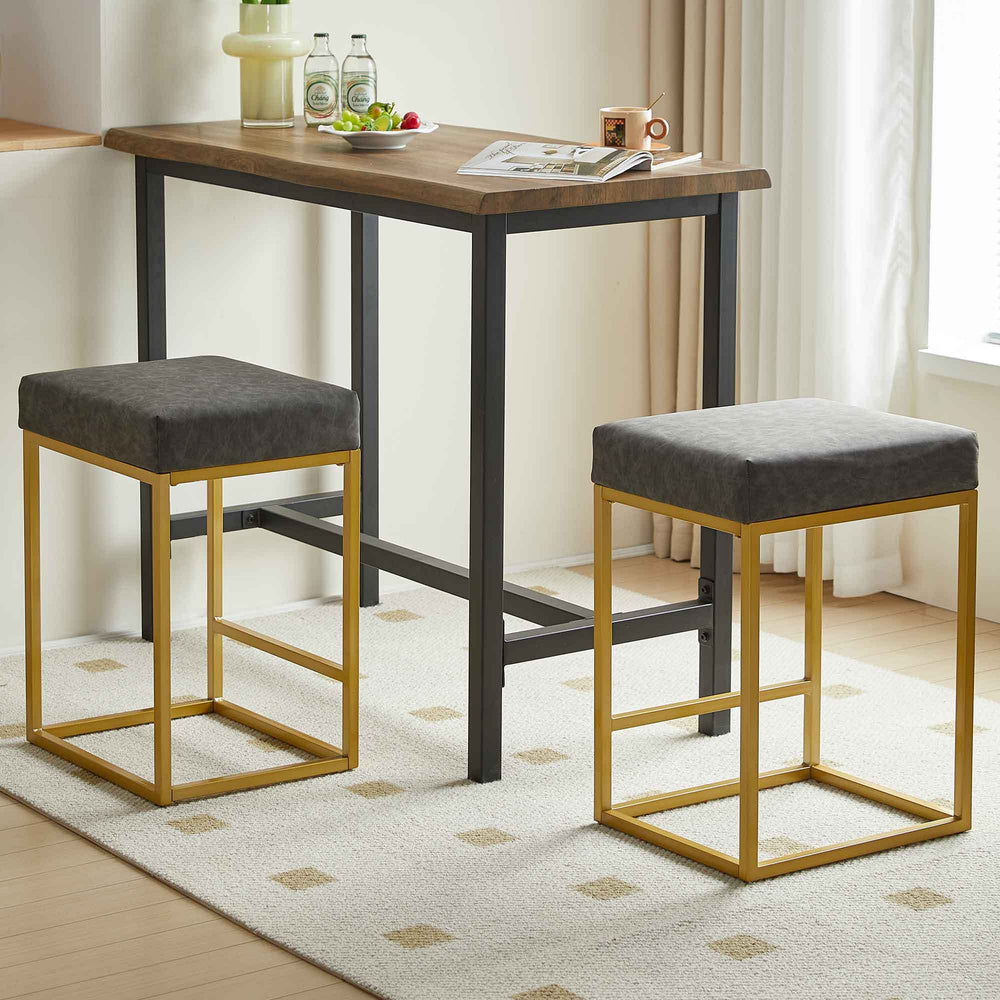 Chic Grey PU Leather Bar Stools with Footrests – Set of Two