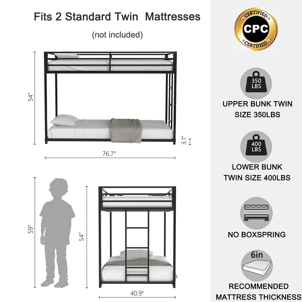 Sturdy Black Metal Bunk Bed – Perfect for Kids and Adults!